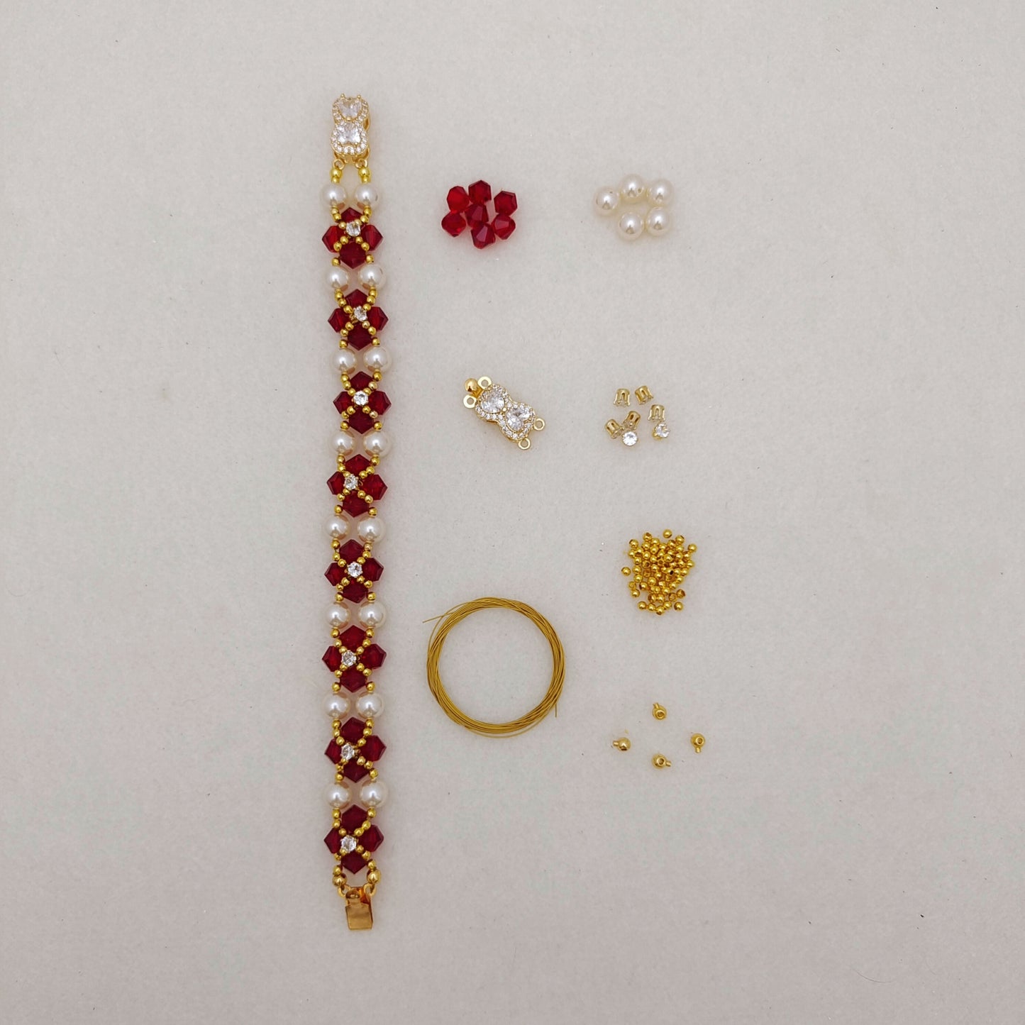 【No.126】DIY Bracelet Kit – Mary Design with Pearls, Diamond Beads & Bowknot Clasp | Complete Jewelry Tutorial