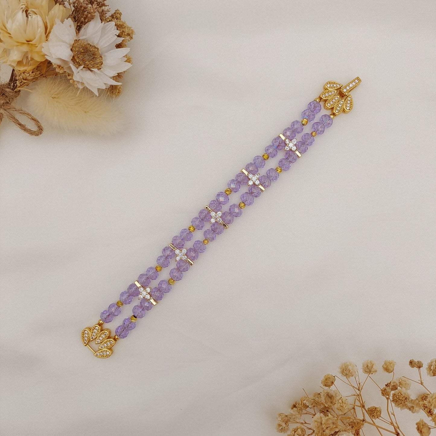 【No.129】DIY Bracelet Kit – Crystal Palace Beading Set with Wheel Beads, Cat Eye Beads & Peacock Clasp | Tutorial Included iFCraftorium