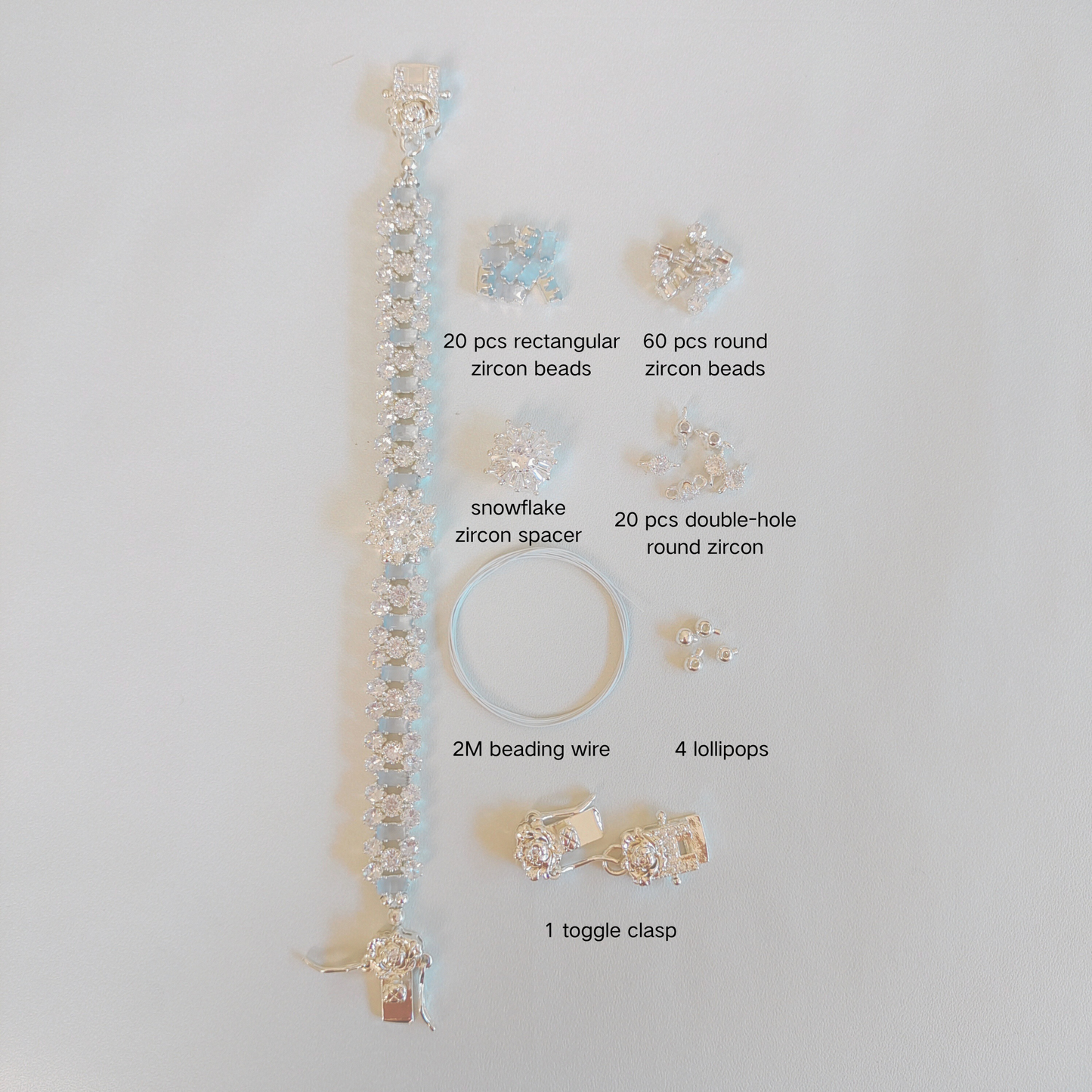 【No.49】 DIY Bracelet Craft Kit – Starry Wishes with Snowflake Zircon & Crystal Beads Beading Set