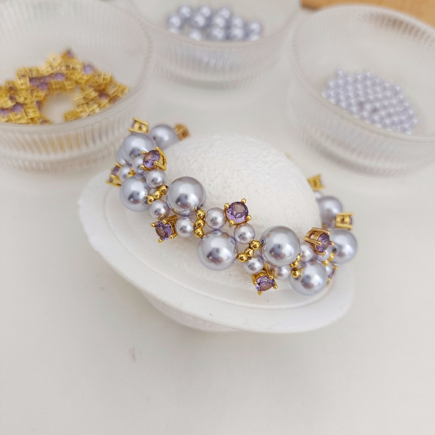 【No.148】Blue Mood Bracelet DIY Kit with Pearls & CZ | Full Tutorial Included | Gift for Monther's Day iFCraftorium