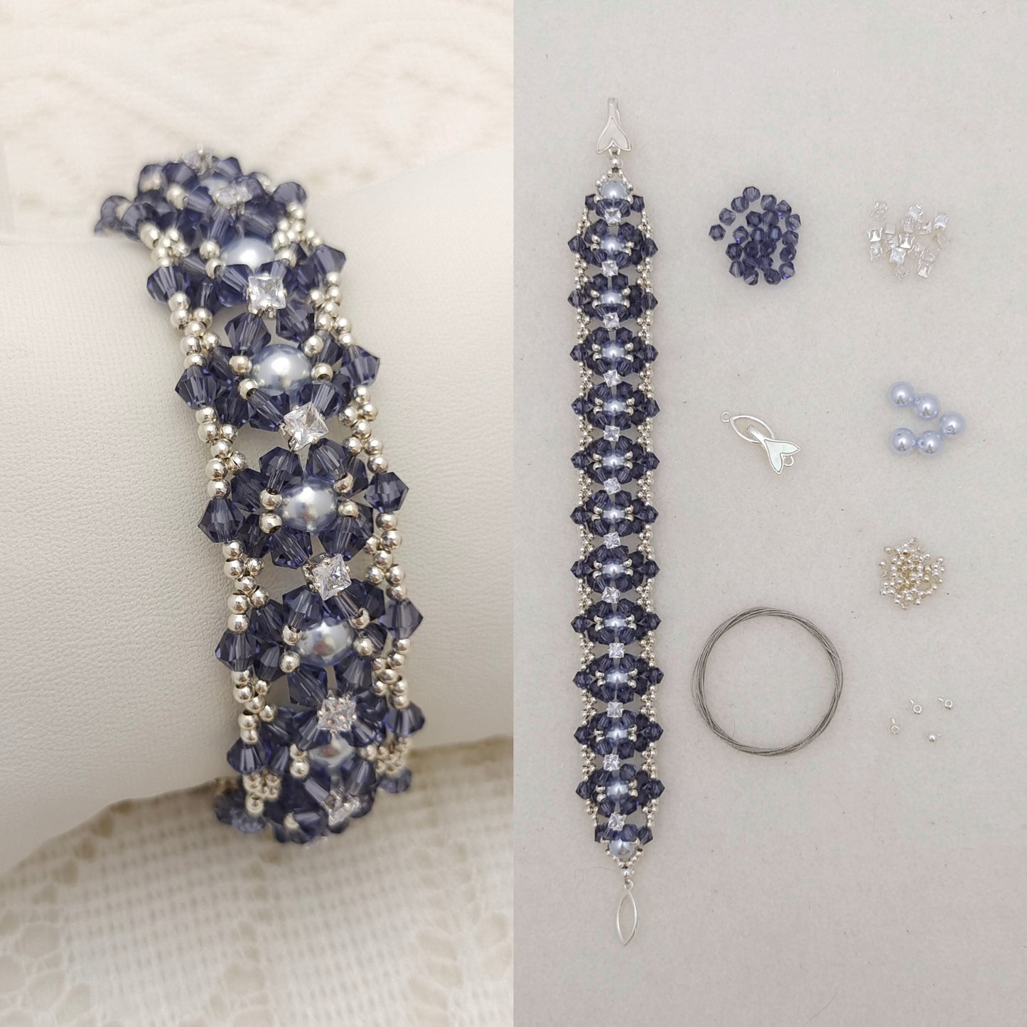 【No.118】DIY Jewelry Kit | “Dance of the Mystic Lotus” Bracelet with Pearls, CZ & Beads | Complete Tutorial Included