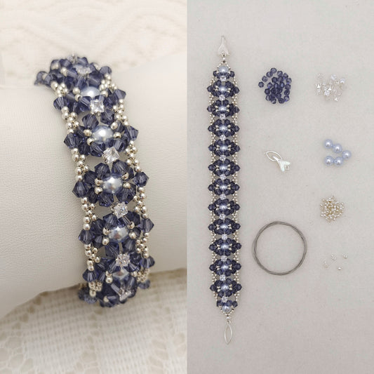 【No.118】DIY Jewelry Kit | “Dance of the Mystic Lotus” Bracelet with Pearls, CZ & Beads | Complete Tutorial Included