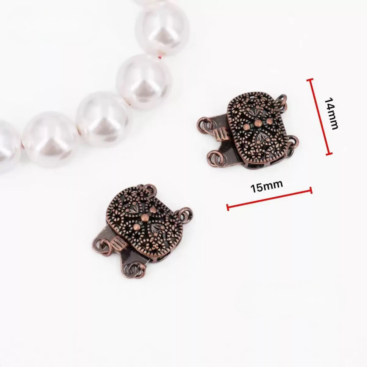 【B04】Vintage-Style Double-Strand Box Clasp – Hollow Filigree Design, 14×15mm for DIY Jewelry