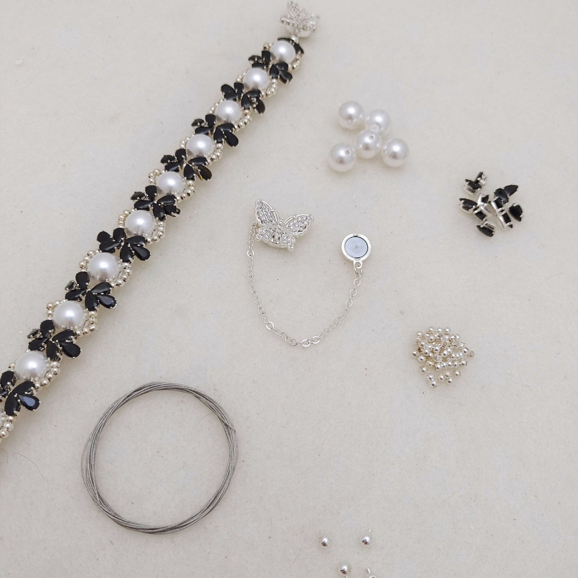 【No.127】DIY Bracelet Kit – Happy Party Design with Pearls, Teardrop CZ & Butterfly Magnetic Clasp | Complete Jewelry Tutorial iFCraftorium