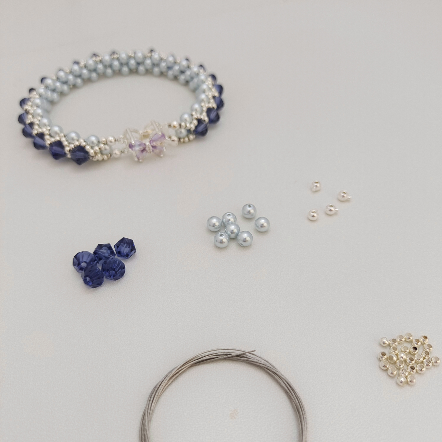 【No.91】DIY Bracelet Kit – Lotus Lilac | Lilac Crystal & Blue Pearl | Full Video Tutorial Included