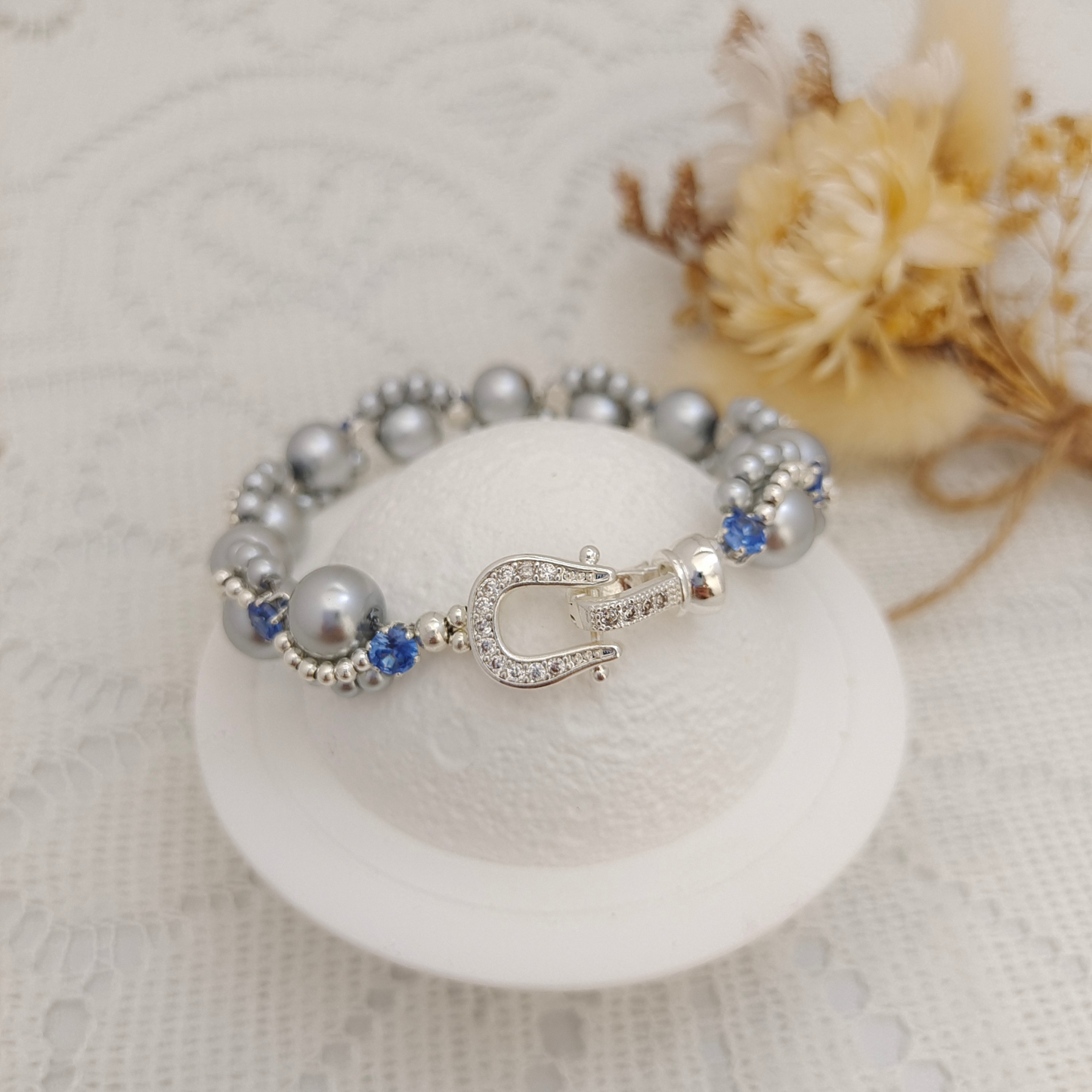 【No.87】DIY Bracelet Kit – Nebula with 8mm Pearls & CZ Beads