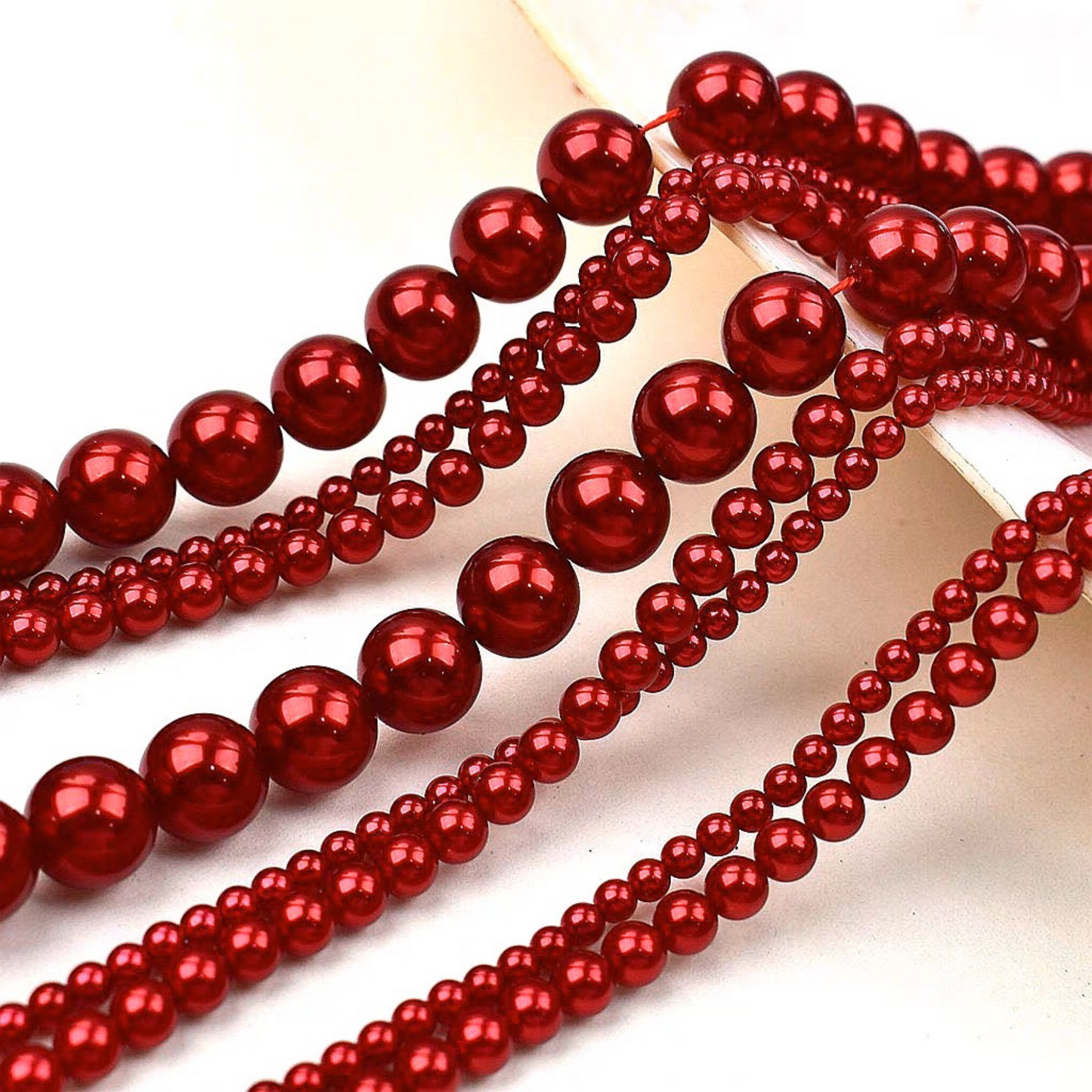 【P10】Red Imitation Swarovski Glass Pearls | 2–8mm Round Beads | High-Gloss Finish | DIY Jewelry Supplies