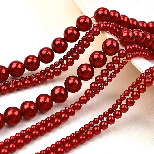【P10】Red Imitation Swarovski Glass Pearls | 2–8mm Round Beads | High-Gloss Finish | DIY Jewelry Supplies