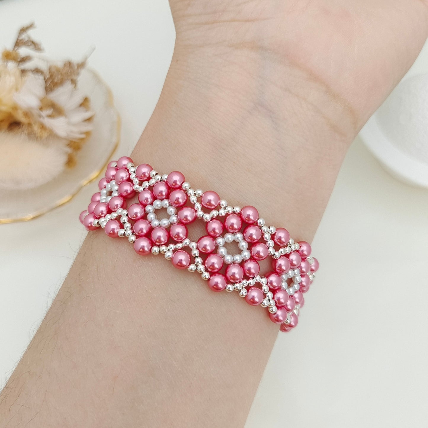 【No.125】DIY Beading Kit – Sweet Berry Pearl Bracelet | Complete Jewelry Making Set with Tutorial iFCraftorium