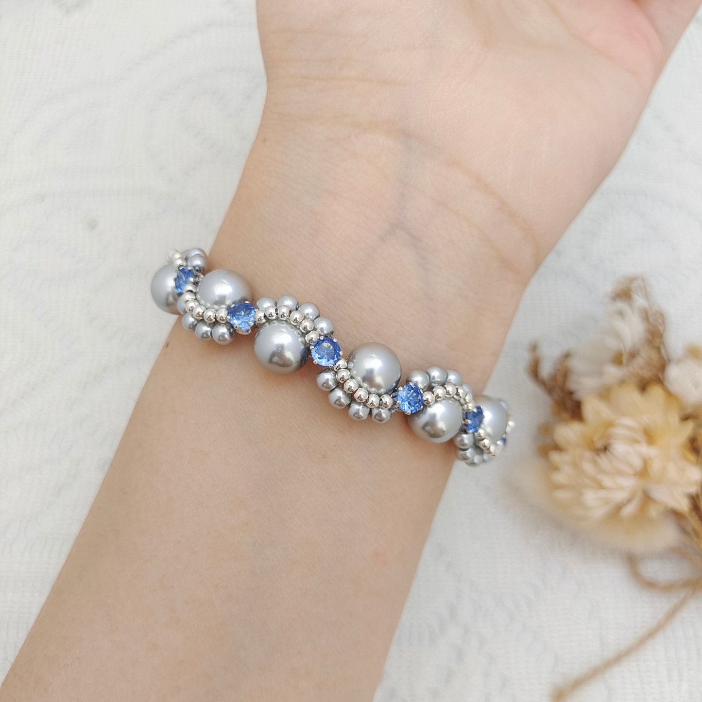 【No.87】DIY Bracelet Kit – Nebula with 8mm Pearls & CZ Beads