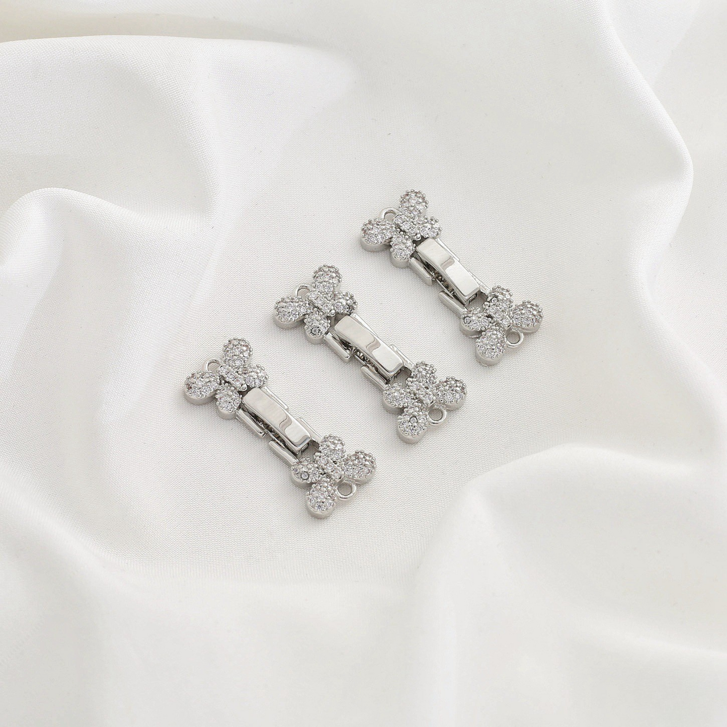 【B18】1PCS Butterfly Clasp Connector – Micro Pave Rhinestone Strap Link | DIY Jewelry Making