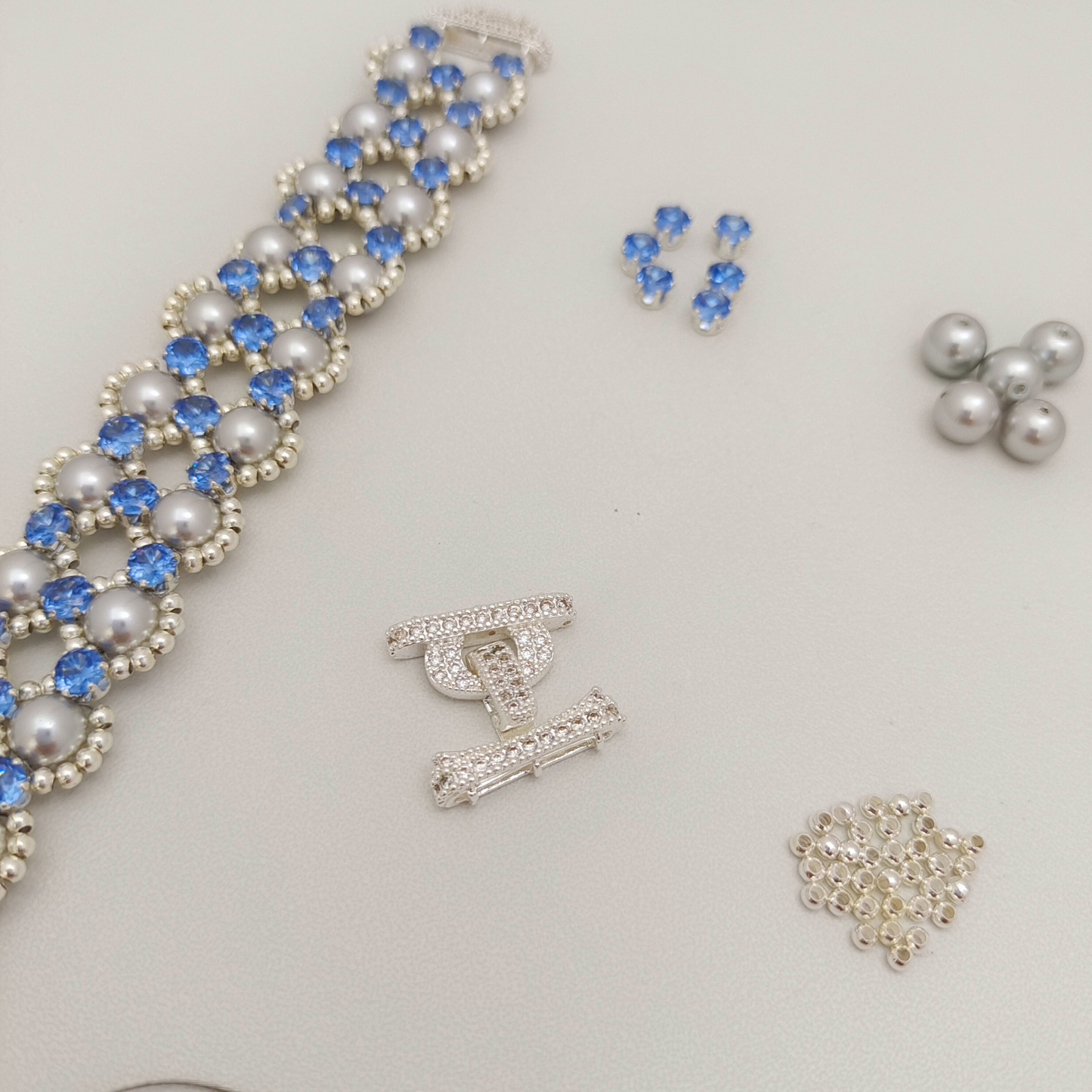 【No.98】DIY Kit – Fancy Blue Handmade Bracelet | Pearls & Cubic Zirconia | Crafting Kit | Full Tutorial