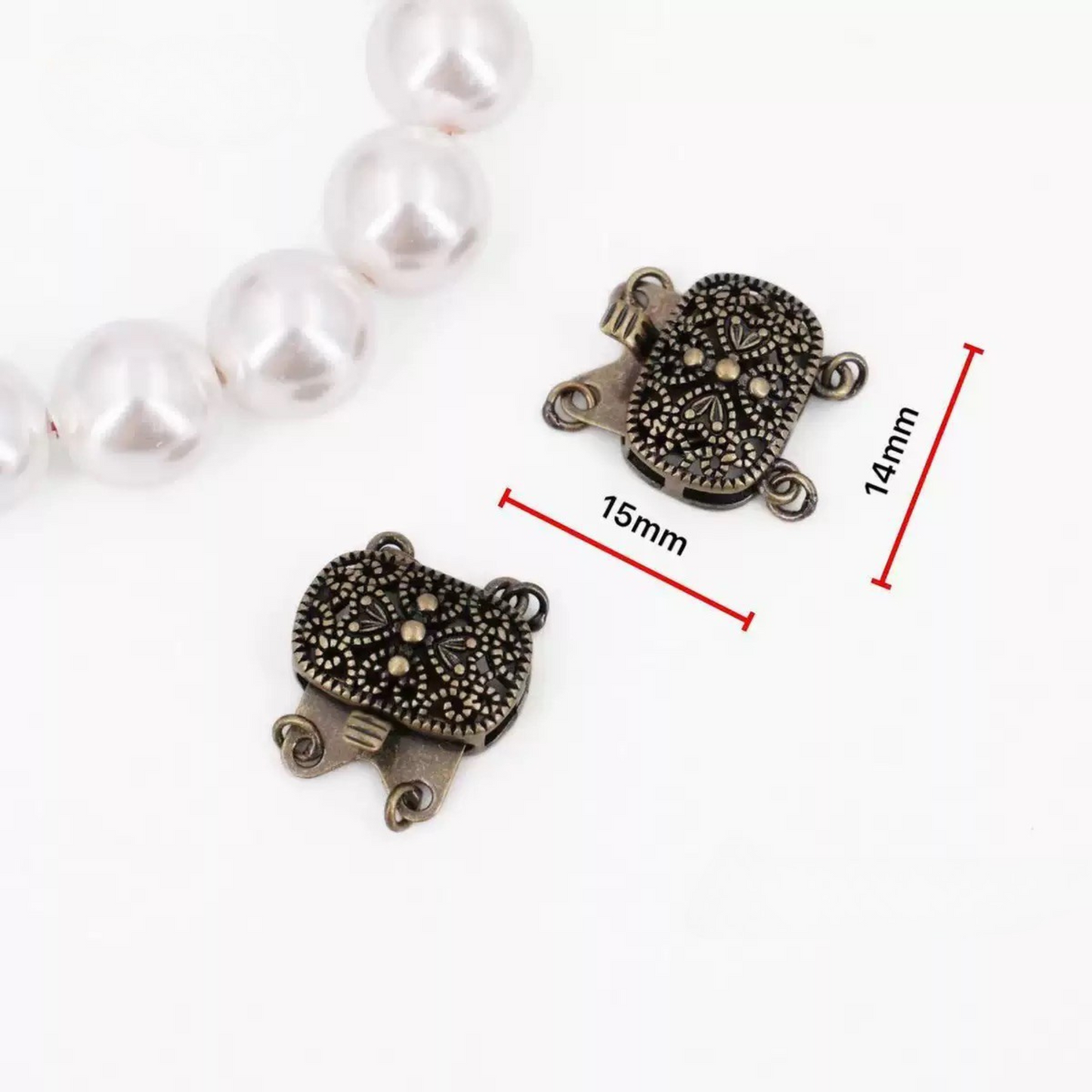 【B04】Vintage-Style Double-Strand Box Clasp – Hollow Filigree Design, 14×15mm for DIY Jewelry