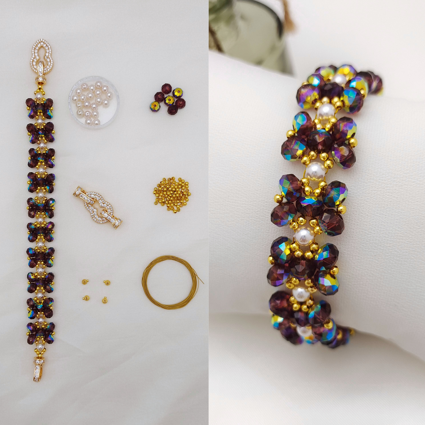 【No.147】Purple Butterfly Bracelet DIY Kit | Pearl Beads & Beading Supplies iFCraftorium