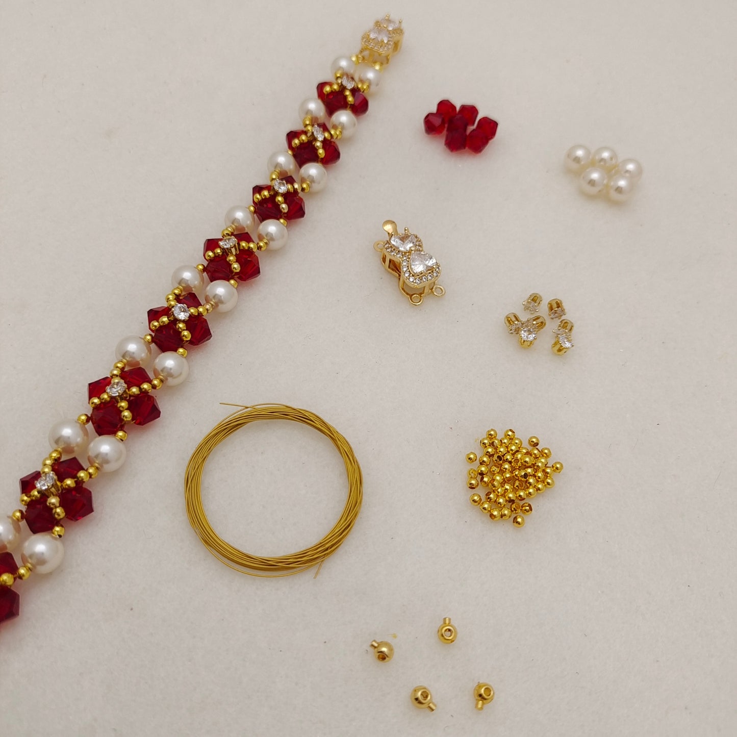 【No.126】DIY Bracelet Kit – Mary Design with Pearls, Diamond Beads & Bowknot Clasp | Complete Jewelry Tutorial