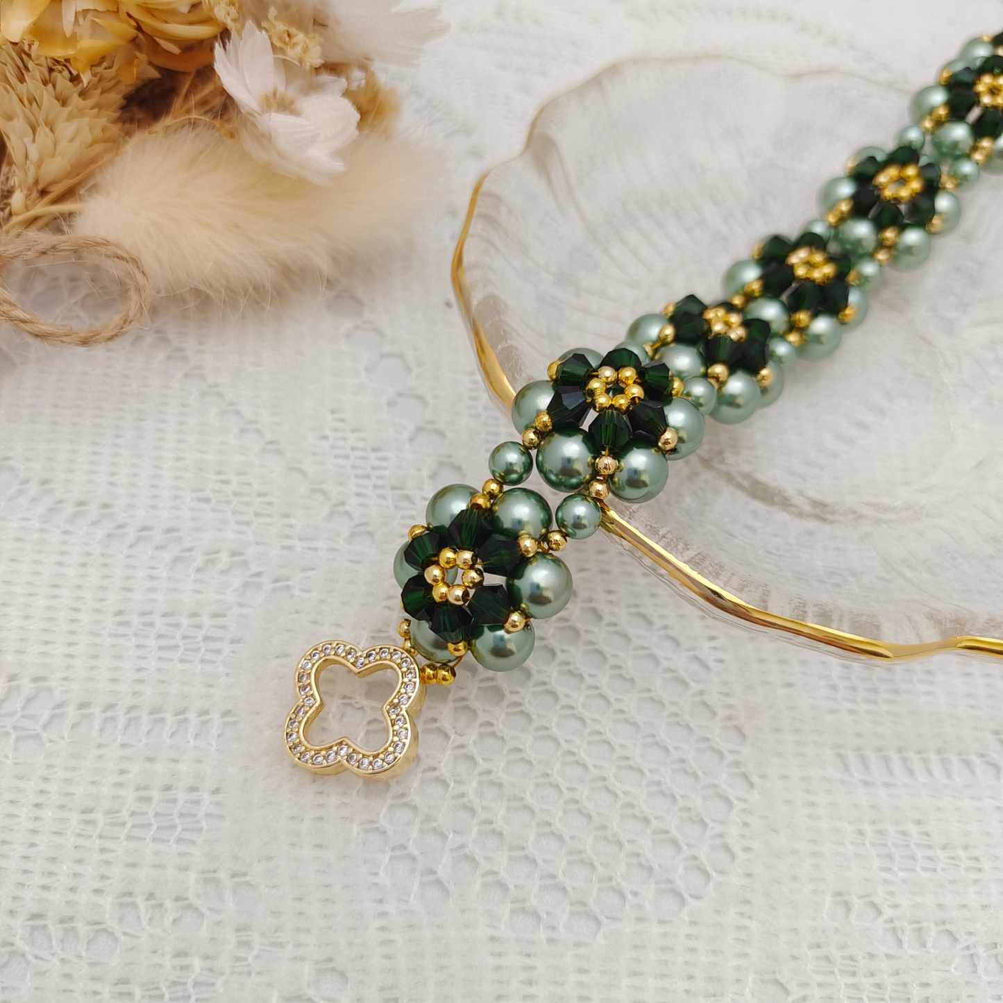 【No.80】 DIY Bracelet Craft Kit – Sunflower Crystal & Pearl Beading Set with Full Tutorial Handmade Jewelry