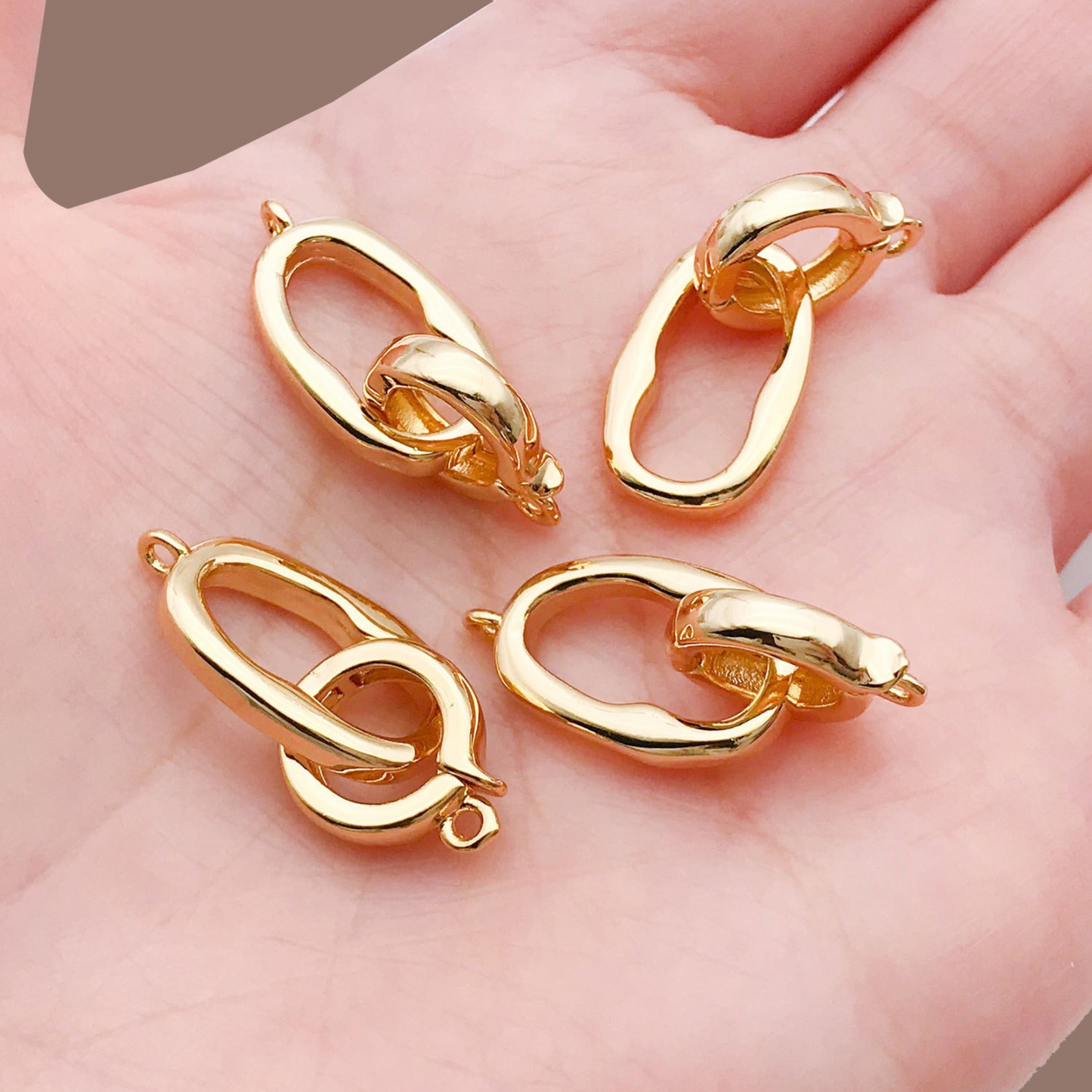 【B17】3PCS Irregular Oval Clasp – Gold/Silver-Plated Copper Connector for DIY Bracelets & Necklaces