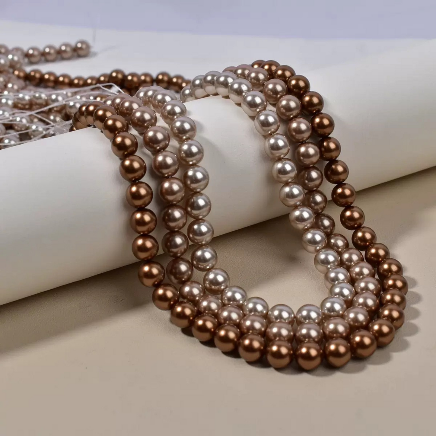 【P09】Imitation Swarovski Coffee Brown Glass Pearls – 2-8mm Round Beads | High Gloss Finish for DIY Jewelry
