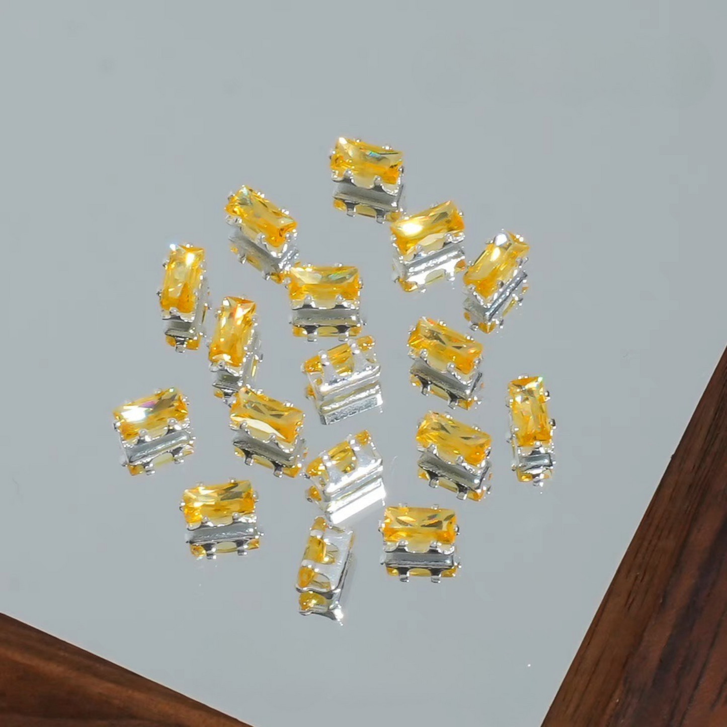 【A29】50pcs Rectangle Zircon Spacer Beads – Silver-Claw for DIY Handmade Jewelry