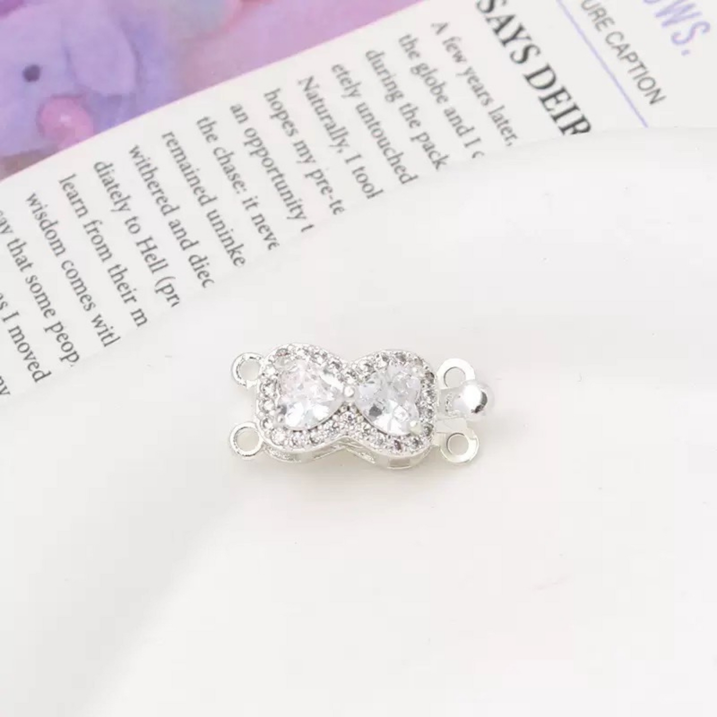 【B07】Butterfly Box Clasp – Gold-Plated Alloy with Cubic Zirconia, Single/Double Hole DIY Jewelry Connector