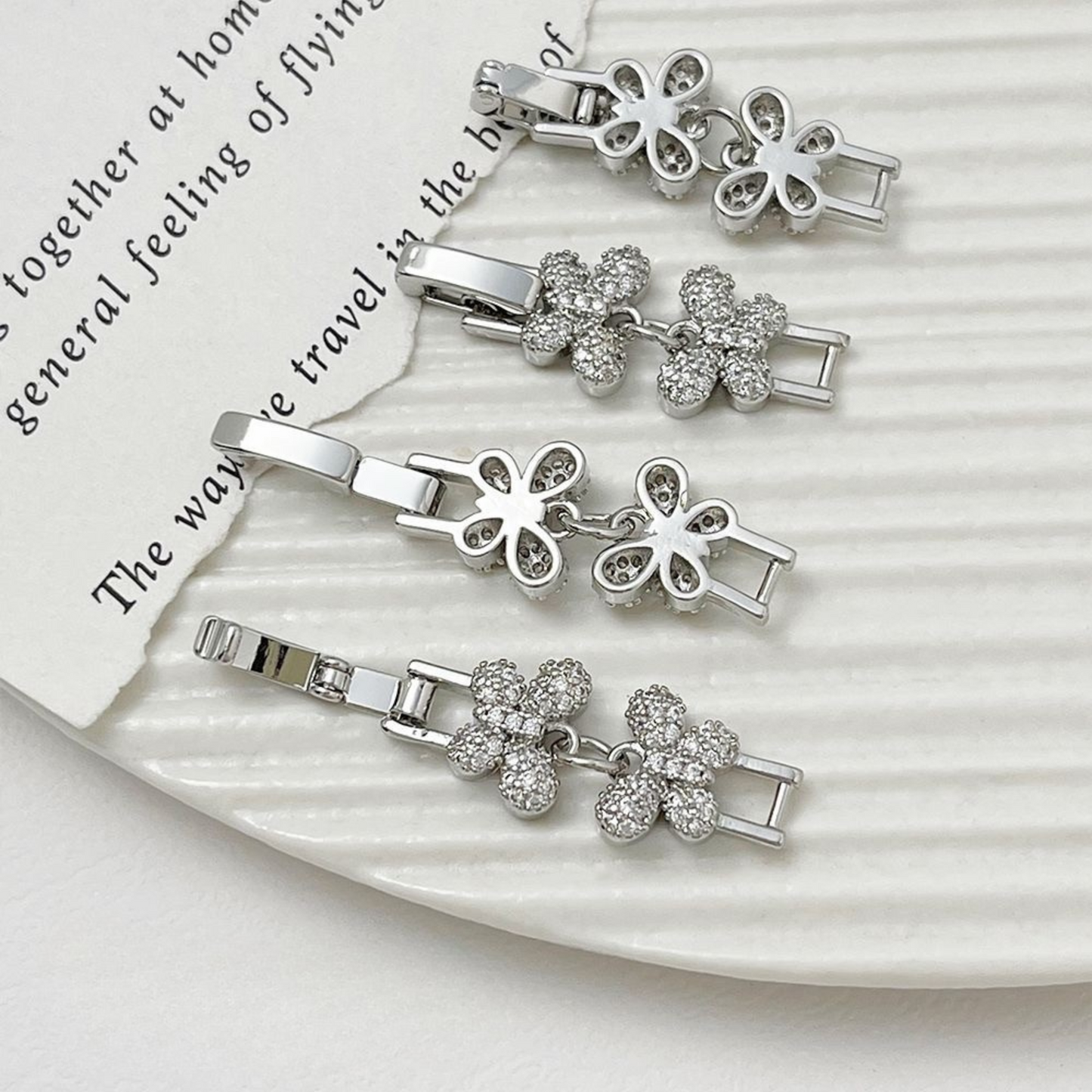 【B18】1PCS Butterfly Clasp Connector – Micro Pave Rhinestone Strap Link | DIY Jewelry Making