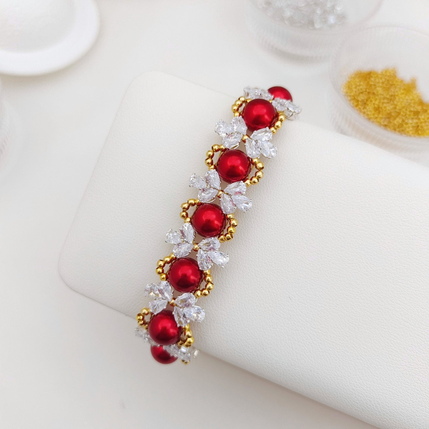 【No.127】DIY Bracelet Kit – Happy Party Design with Pearls, Teardrop CZ & Butterfly Magnetic Clasp | Complete Jewelry Tutorial