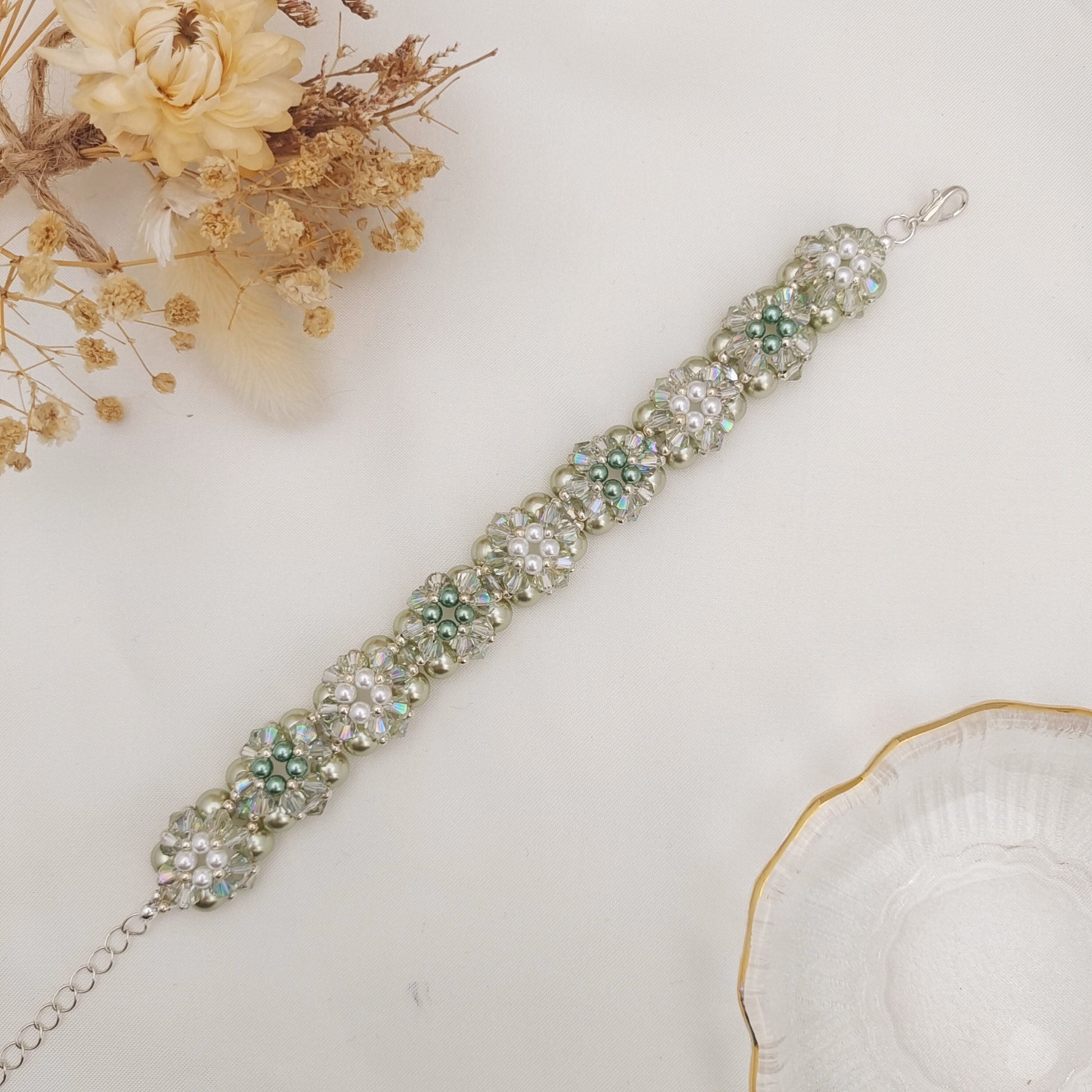 【No.96】DIY Kit – Little Sunflower Bracelet | Full Tutorial | Pearls & Rhombus Beads iFCraftorium