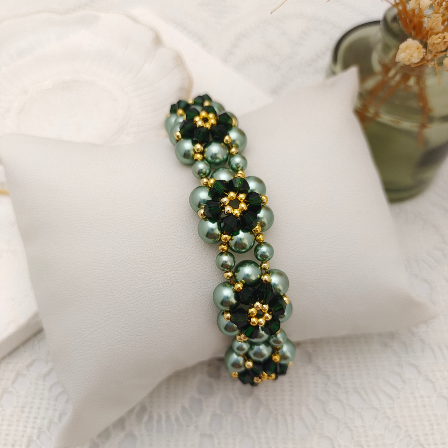【No.80】 DIY Bracelet Craft Kit – Sunflower Crystal & Pearl Beading Set with Full Tutorial Handmade Jewelry