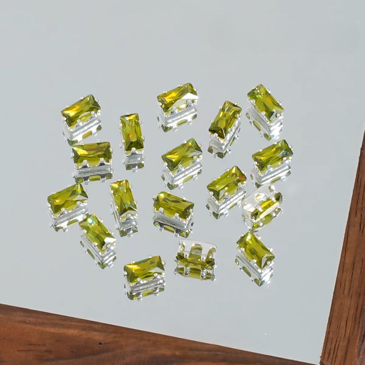 【A29】50pcs Rectangle Zircon Spacer Beads – Silver-Claw for DIY Handmade Jewelry