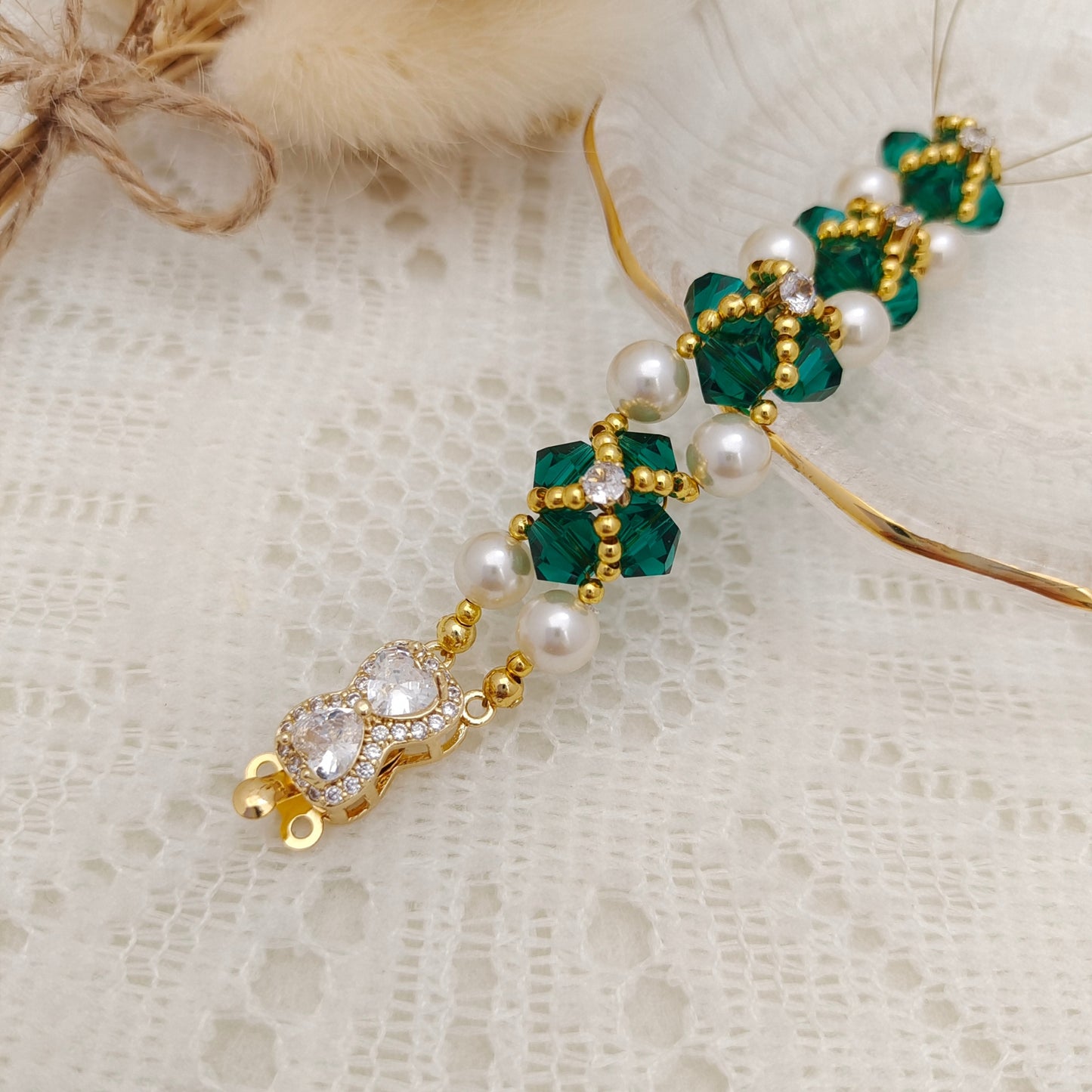 【No.126】DIY Bracelet Kit – Mary Design with Pearls, Diamond Beads & Bowknot Clasp | Complete Jewelry Tutorial
