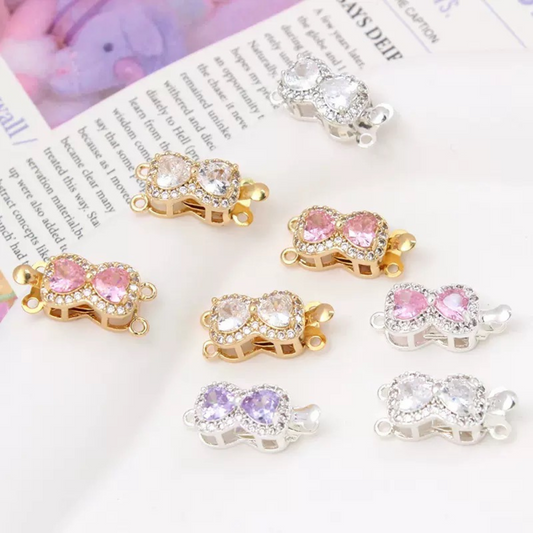 【B07】Butterfly Box Clasp – Gold-Plated Alloy with Cubic Zirconia, Single/Double Hole DIY Jewelry Connector