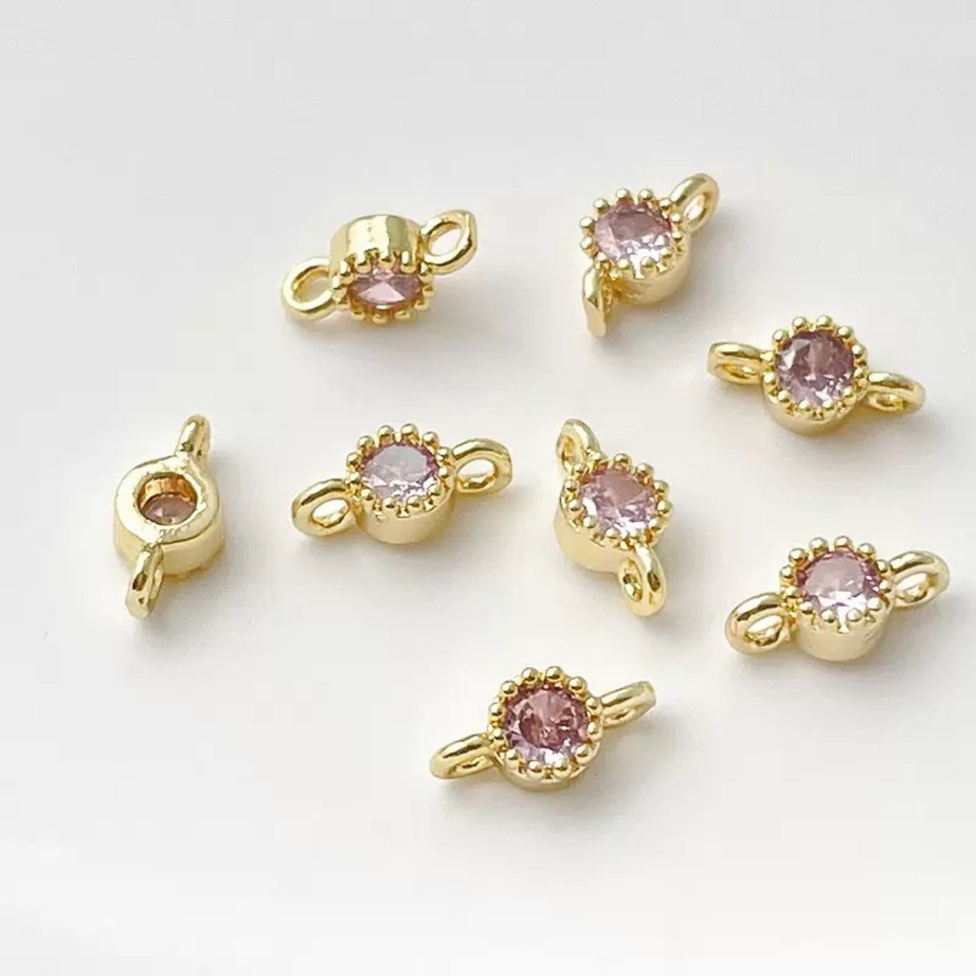 【E01】10pcs 4mm Double-Hole CZ Spacer Beads – Gold Plated, High-Color-Fast, DIY Jewelry Connectors iFCraftorium