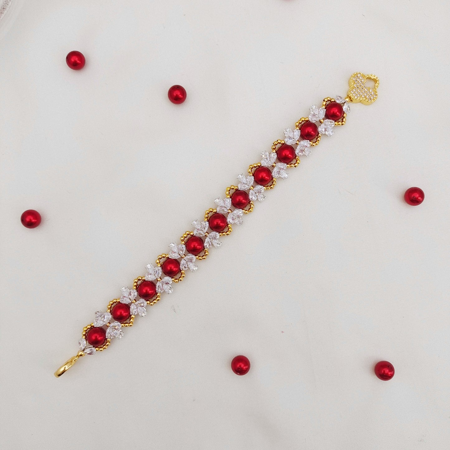 【No.127】DIY Bracelet Kit – Happy Party Design with Pearls, Teardrop CZ & Butterfly Magnetic Clasp | Complete Jewelry Tutorial