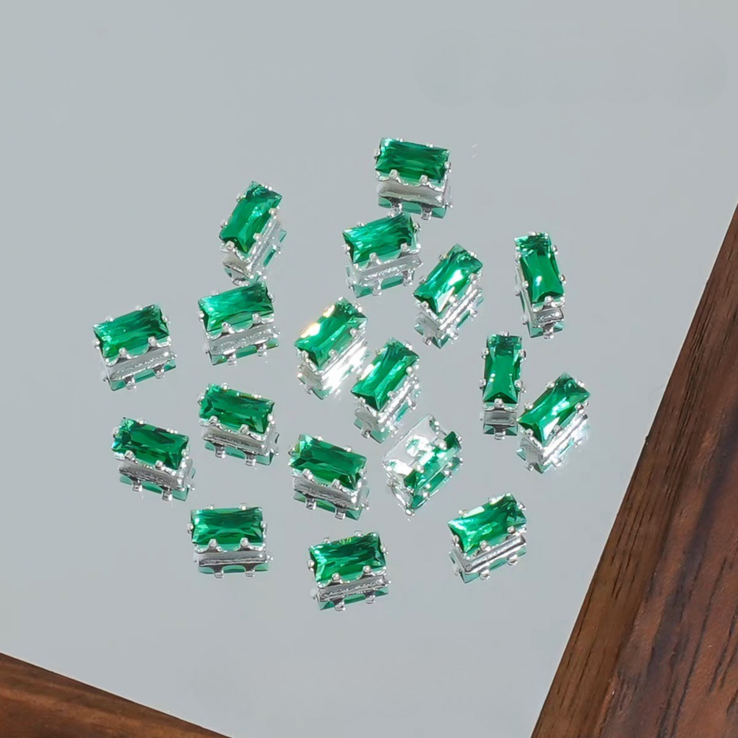 【A29】50pcs Rectangle Zircon Spacer Beads – Silver-Claw for DIY Handmade Jewelry