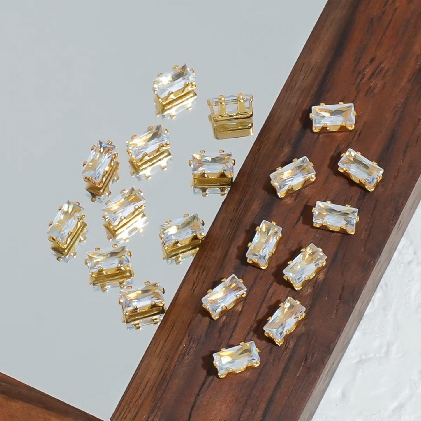 【A28】50pcs Rectangle Zircon Spacer Beads – 2.5x5mm Gold-Claw for DIY Handmade Jewelry