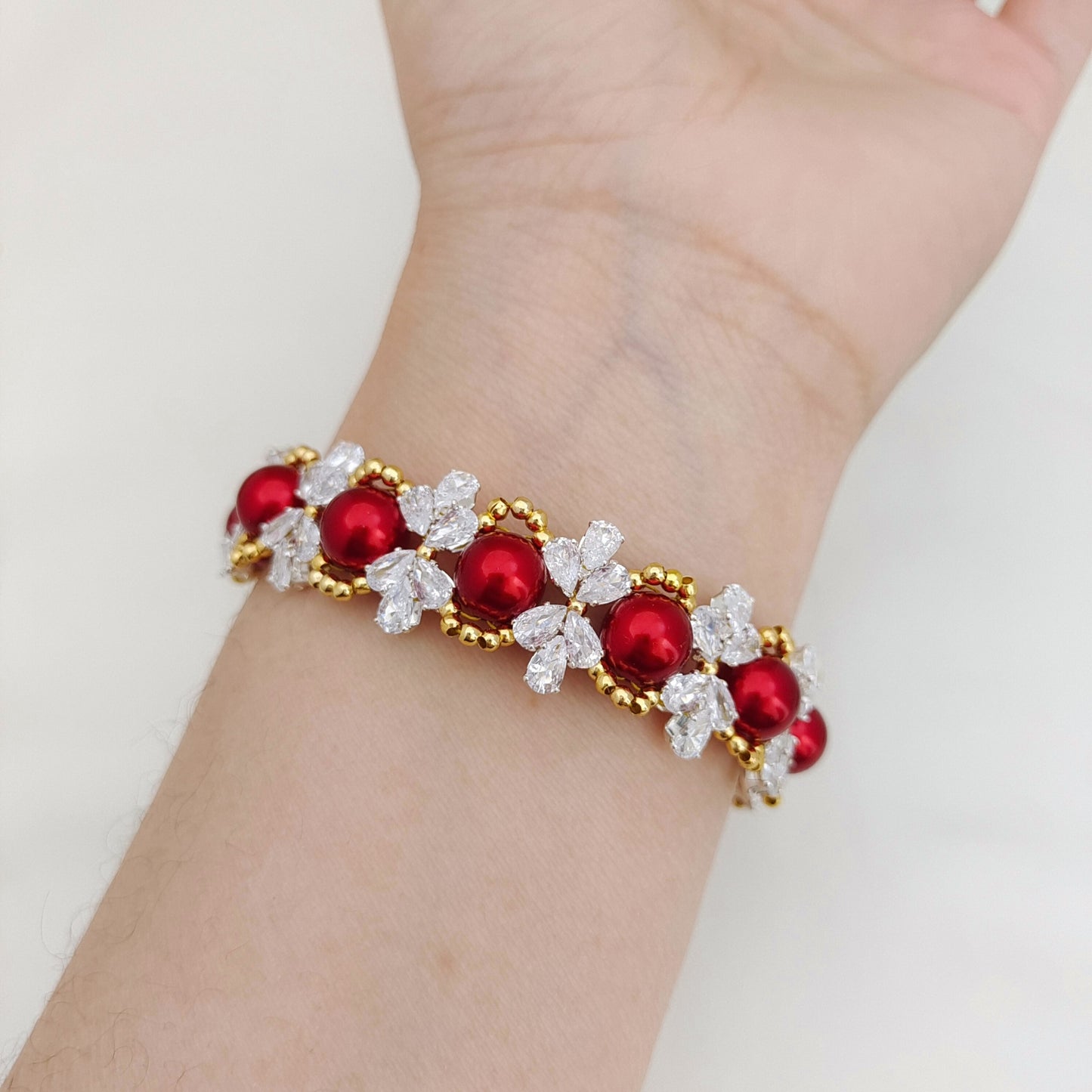 【No.127】DIY Bracelet Kit – Happy Party Design with Pearls, Teardrop CZ & Butterfly Magnetic Clasp | Complete Jewelry Tutorial