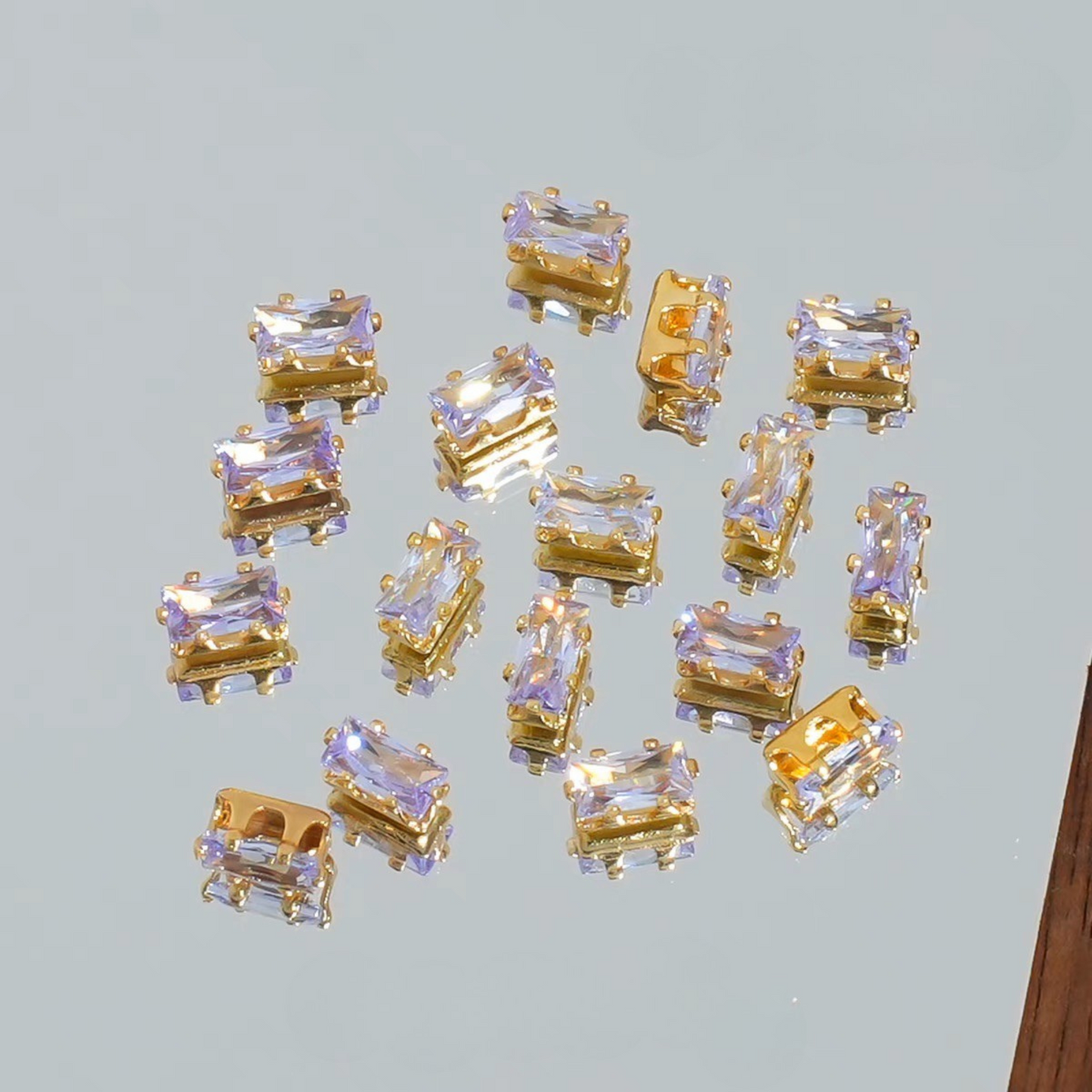 【A28】50pcs Rectangle Zircon Spacer Beads – 2.5x5mm Gold-Claw for DIY Handmade Jewelry