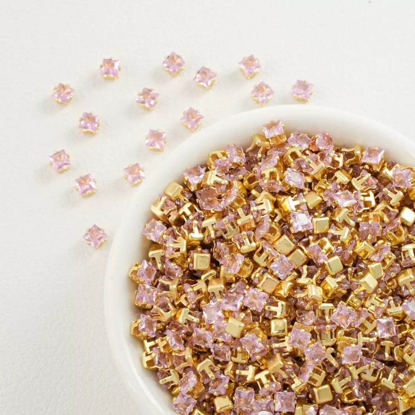 【A07】50pcs Square Zircon Beads – 3x3mm Gold-Claw DIY Spacer for Handmade Jewelry iFCraftorium