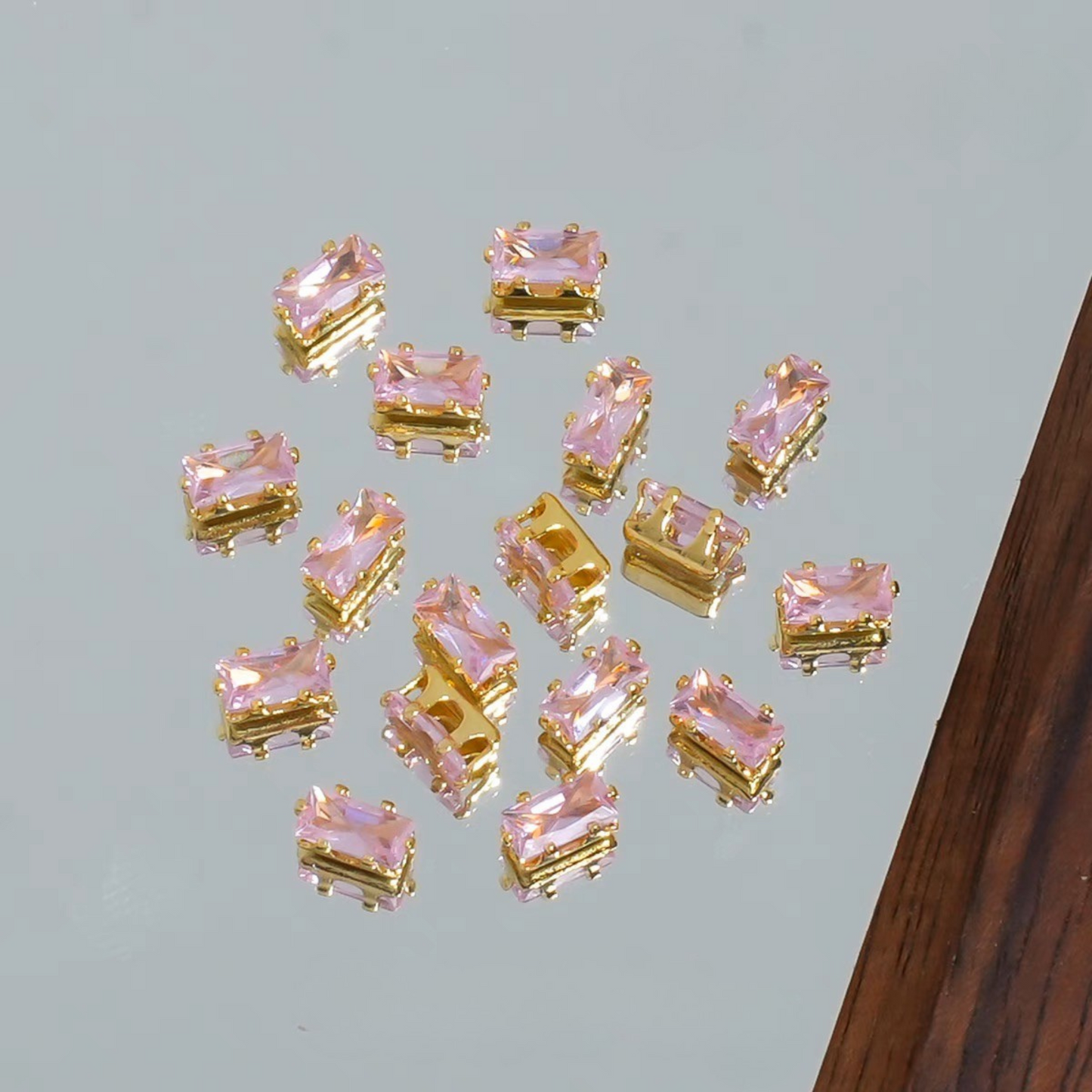 【A28】50pcs Rectangle Zircon Spacer Beads – 2.5x5mm Gold-Claw for DIY Handmade Jewelry