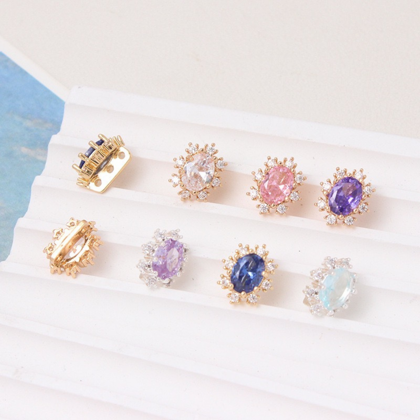 【S10】7PCS DIY Spacer Beads | Triple Row Hole Connector | Gold-Plated Copper with Colorful CZ | Non-Tarnish Jewelry Making Supplies