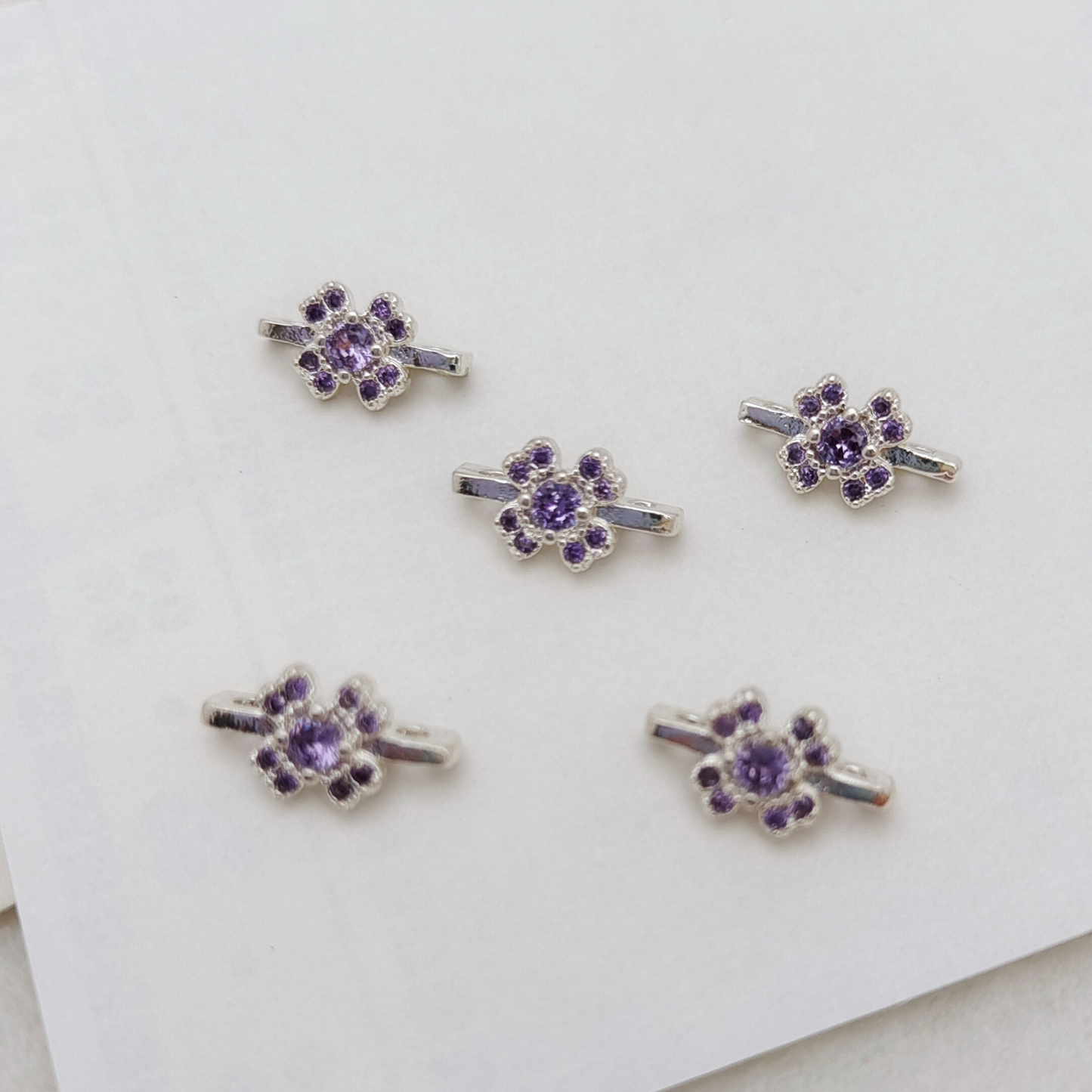 【S09】10PCS DIY Spacer – Purple Zircon Three-Row Three-Hole Separator, Thick Silver Plated, Tarnish Resistant Jewelry Making Accessories