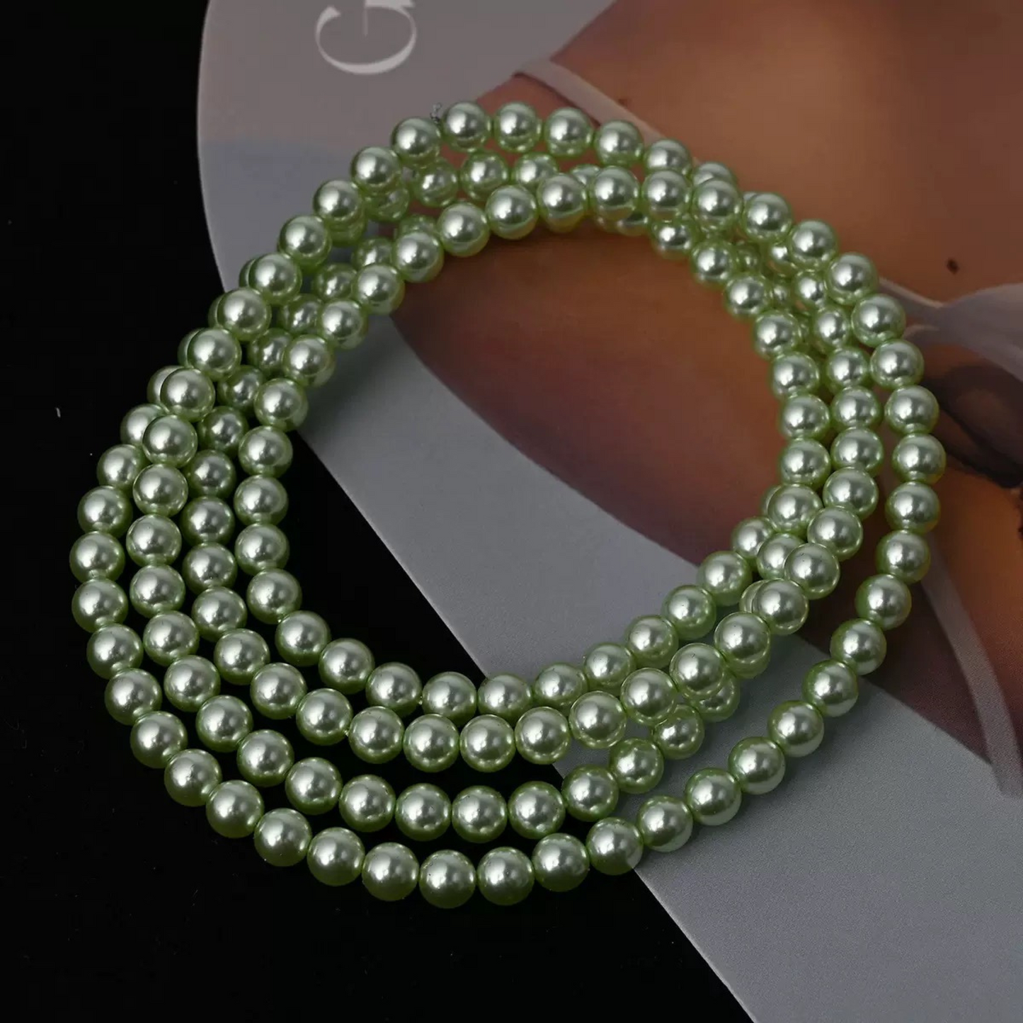 【P11】DIY Beading Supplies – Imitation Swarovski Apple Green Pearls | 2–8mm Round High-Luster Glass Beads | Jewelry Making Accessories