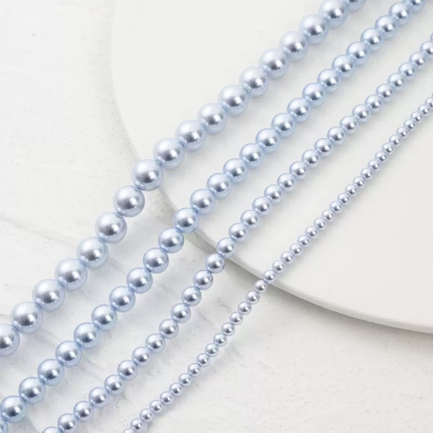 【P07】Imitation Swarovski Blue Snow Glass Pearls | High Gloss Round Beads | 2–8mm DIY Jewelry Making Supplies