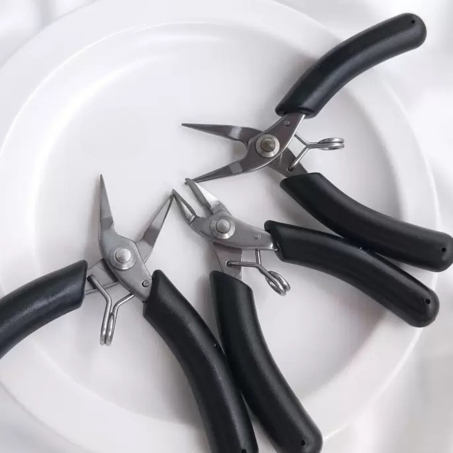 【T04】DIY Jewelry Making Tools – Stainless Steel Pliers Set (Cutter, Needle Nose) | 90mm | Black Handle