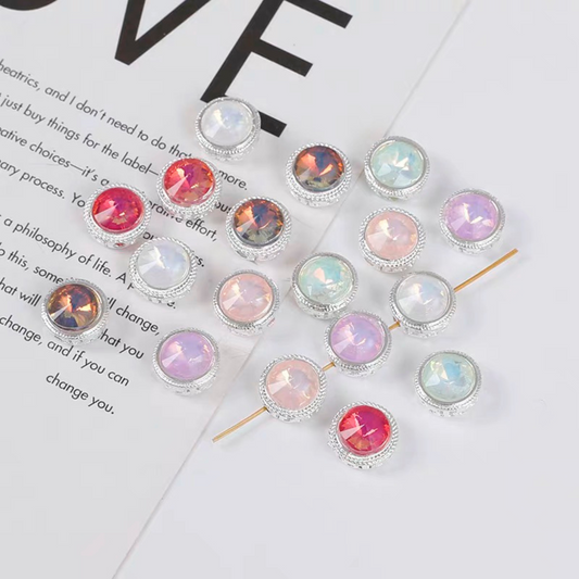 【S03】3PCS 12mm Jelly Cat Eye Rhinestone Spacer Beads – Silver Base, Full Hole, for DIY Bracelets & Necklaces