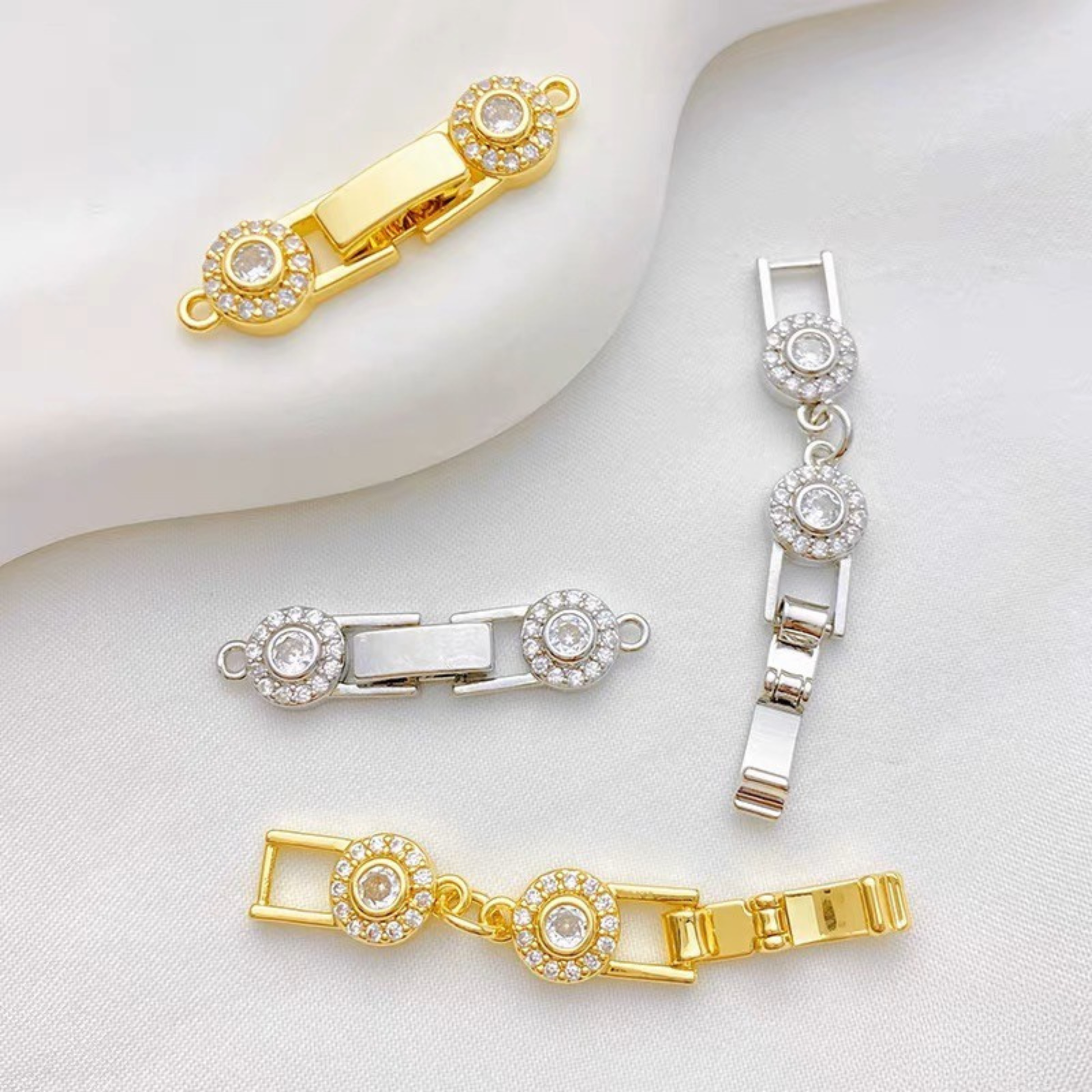 【B49】Round CZ Flower Clasp – Sparkling Bracelet Connector | Gold/Silver Beading Findings iFCraftorium