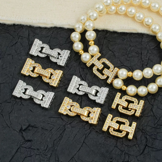 【B23】1PCS Double Horseshoe Clasp with Rhinestones | Gold/Silver | DIY Jewelry End Connector | Copper | 21.7×10mm