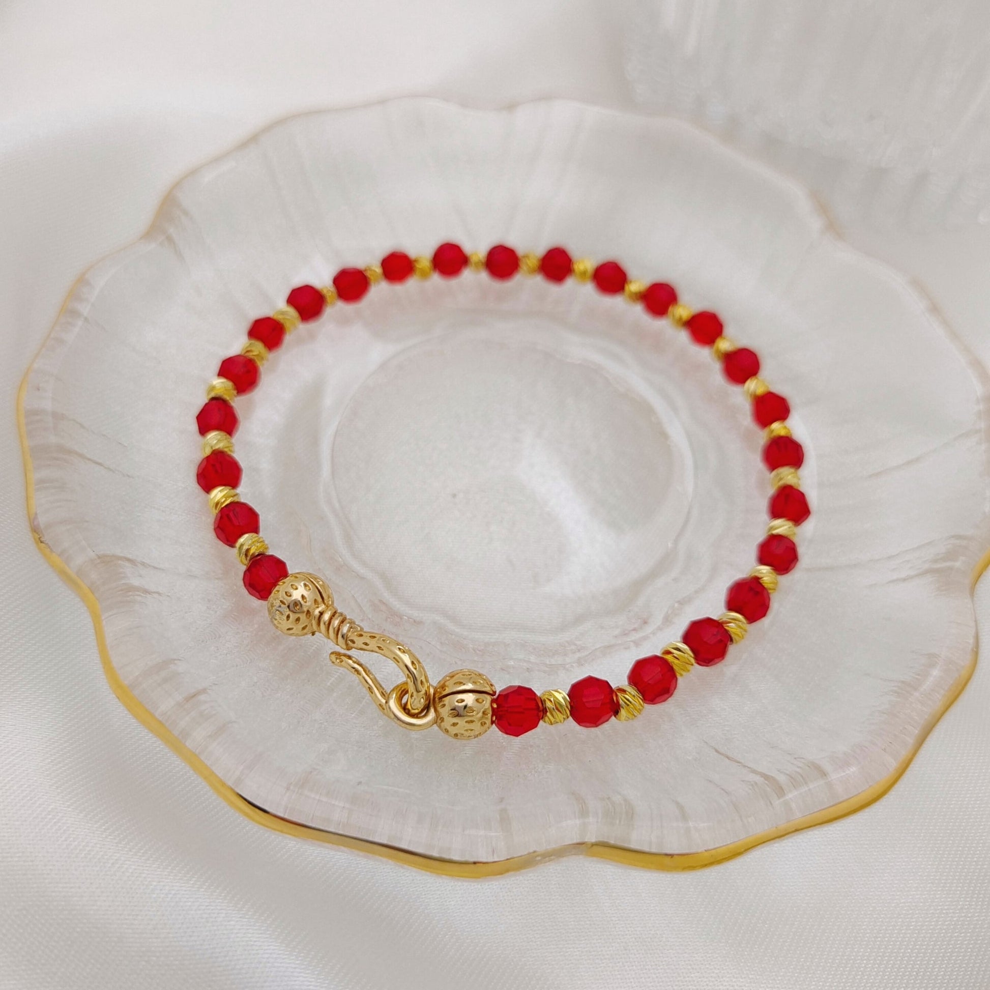 【No.130】DIY Bracelet Kit – Fortune Beads with 4mm Round Beads, Watermelon Beads & Lucky Pepper Connector | Complete Tutorial Included iFCraftorium