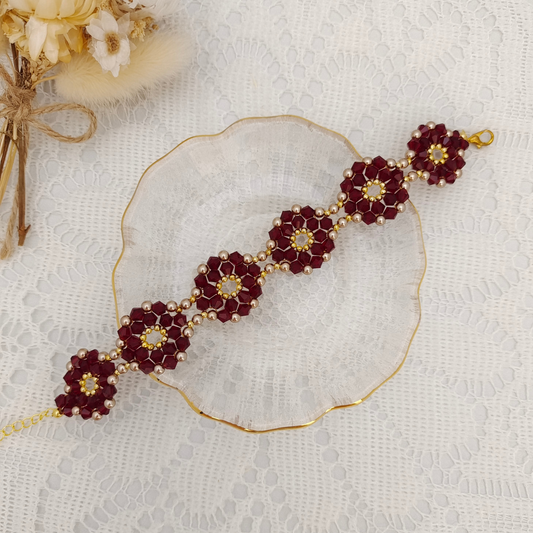 【No.95】Handmade Bracelet – Endless Summer (Hydrangea) | 4mm Light Coffee Pearls & Crystal Beads