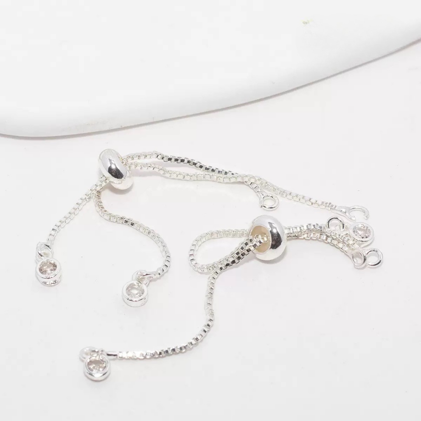【B39】2PCS DIY Jewelry Findings – Adjustable Slider Beads, Gold/Silver/Steel/Black Plated Copper, Pull Chain Connector for Handmade Bracelets & Necklaces